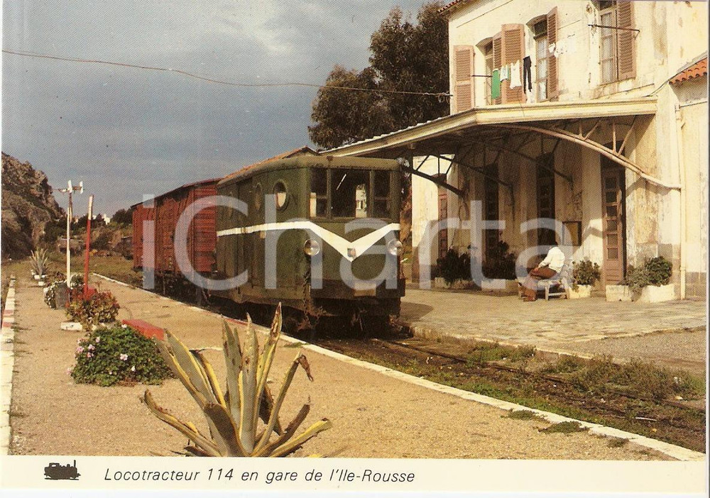 Cartolina originale da collezione 1979 L'ILE-ROUSSE (CORSICA) Locomotiva CFTA 114 alla stazione *Cartolina ANIMATA 1