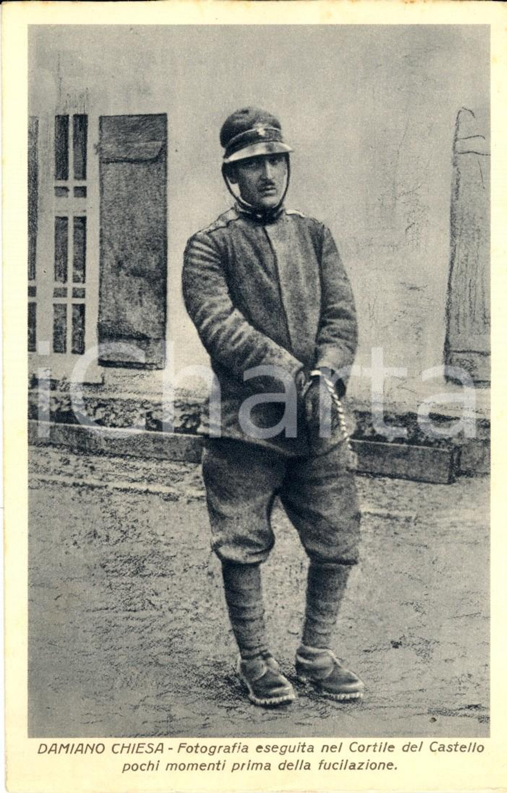 Cartolina originale da collezione 1930 ca DAMIANO CHIESA nel cortile castello prima fucilazione *Cartolina FP NV 1