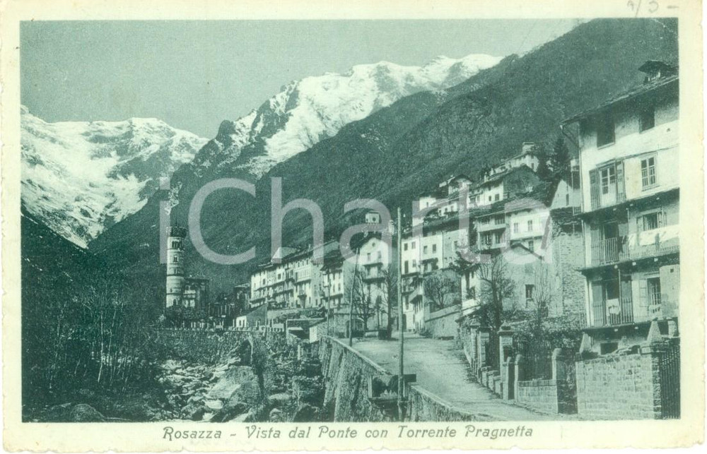 Cartolina originale da collezione 1920 ROSAZZA (BI) Vista dal Ponte con torrente PRAGNETTA Cartolina postale FP VG 1