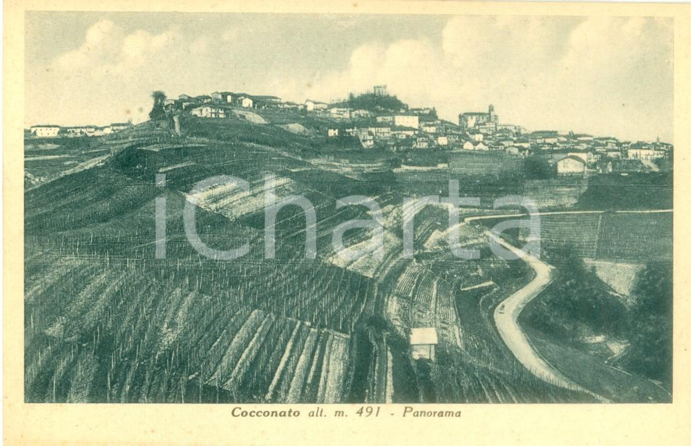 Cartolina originale da collezione 1930 ca COCCONATO (AT) Panorama del paese e dei campi *Cartolina FP NV 1