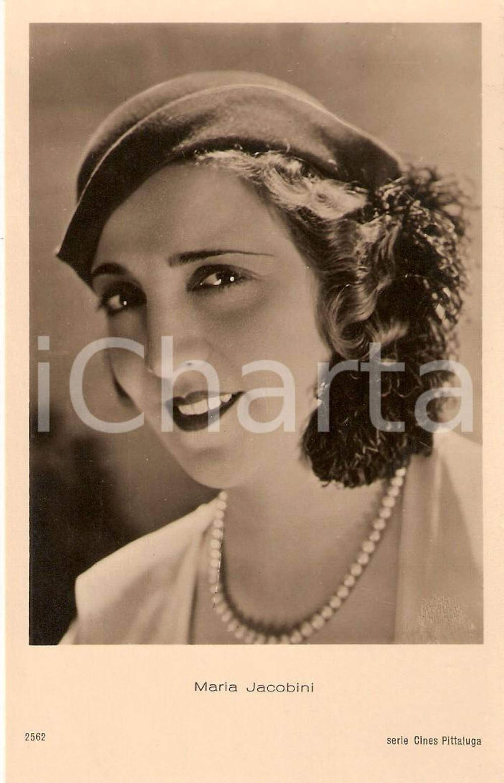 Cartolina originale da collezione 1925 ca CINEMA Attrice Maria JACOBINI indossa collana di perle *Cartolina FP NV 1