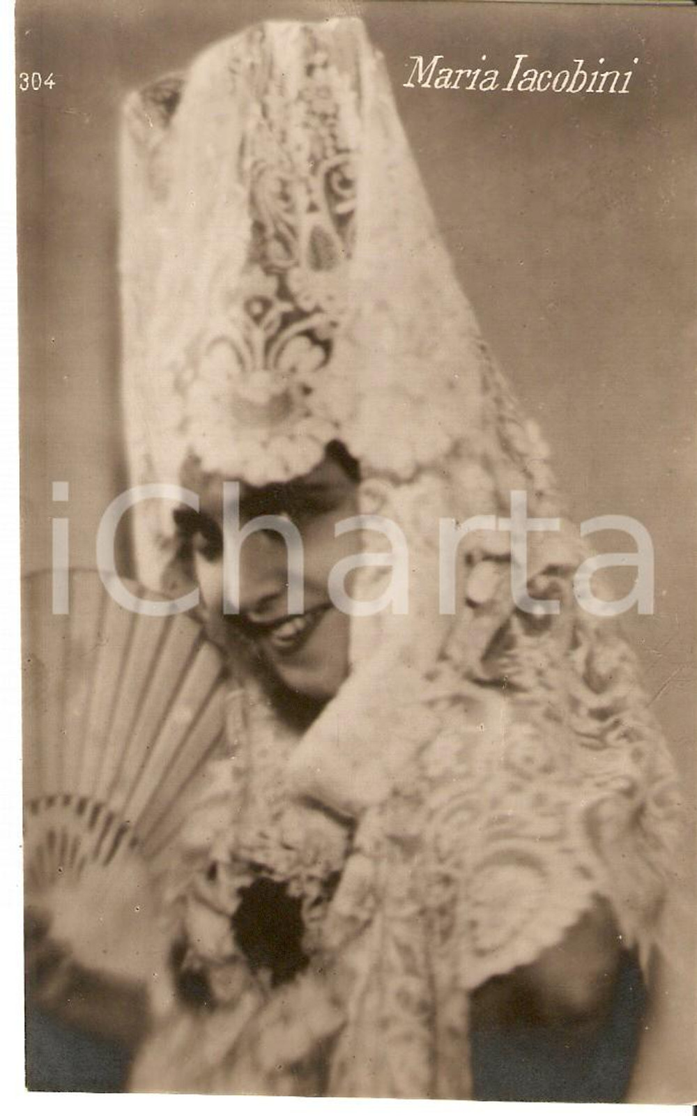 Cartolina originale da collezione 1925 ca CINEMA Attrice Maria JACOBINI Ritratto con ventaglio *Cartolina FP NV 1