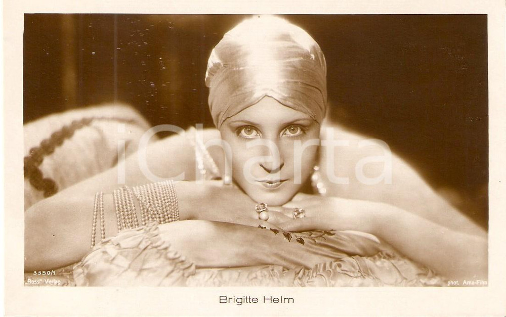 Cartolina originale da collezione 1930 ca CINEMA Attrice Brigitte HELM Ritratto con turbante *Cartolina FP NV 1