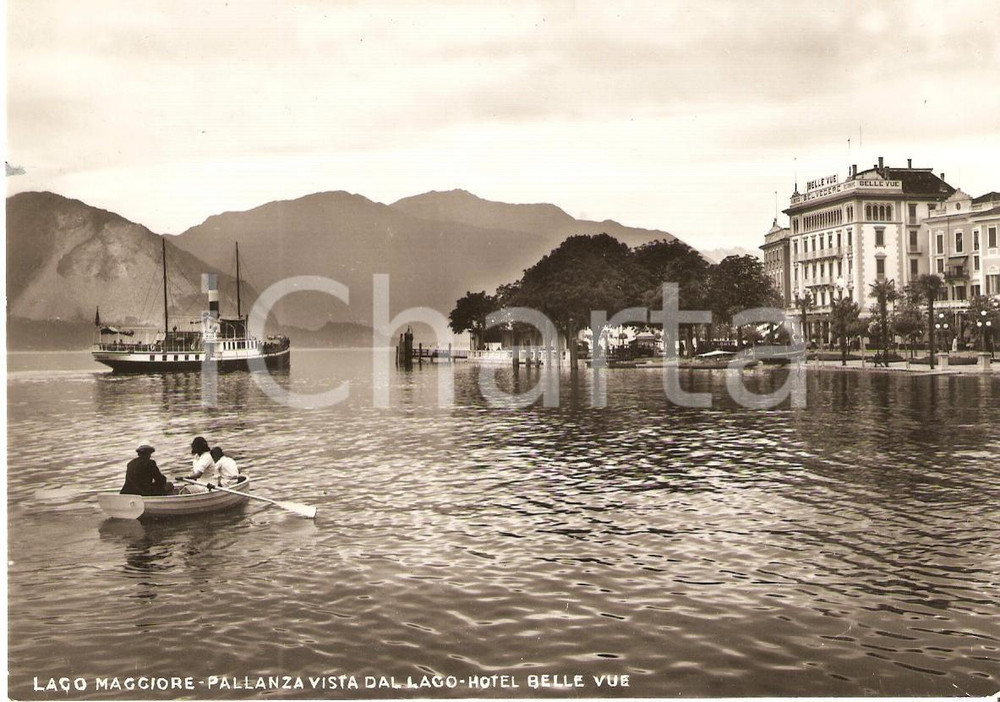 Cartolina originale da collezione 1950 VERBANIA  PALLANZA Battello su Lago Maggiore HOTEL BELLE VUE Cartolina FG 1