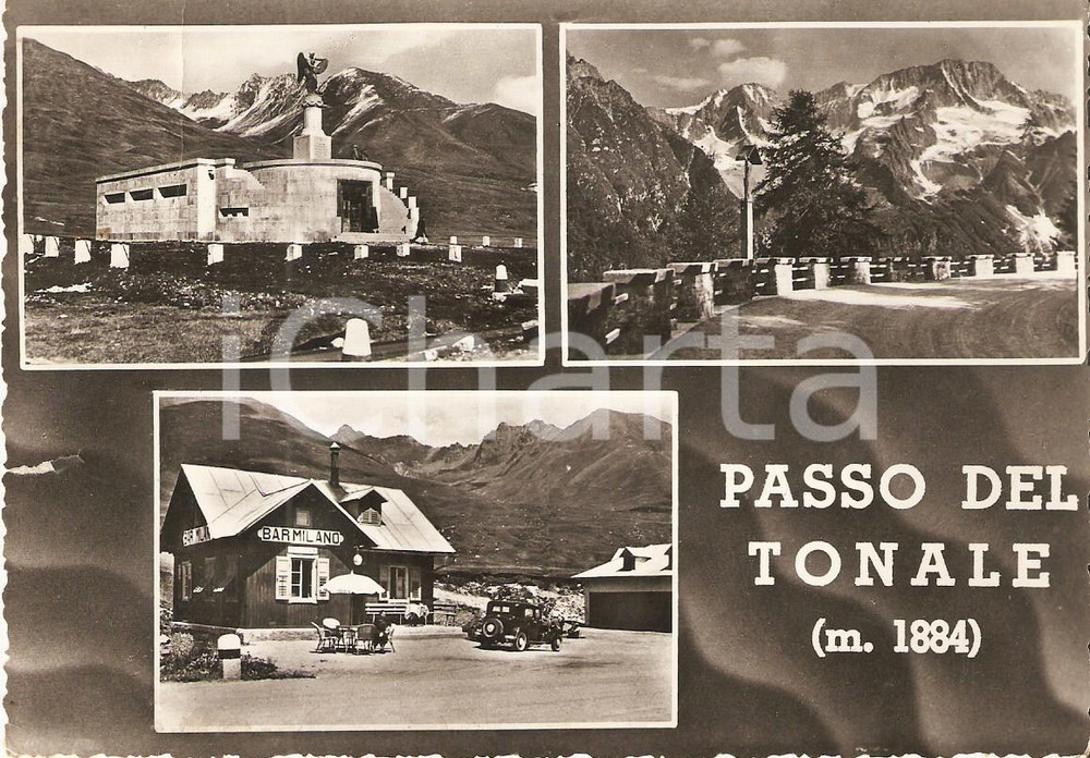 Cartolina originale da collezione 1955 PASSO DEL TONALE Vedutine con BAR MILANO Cartolina FG NV 1