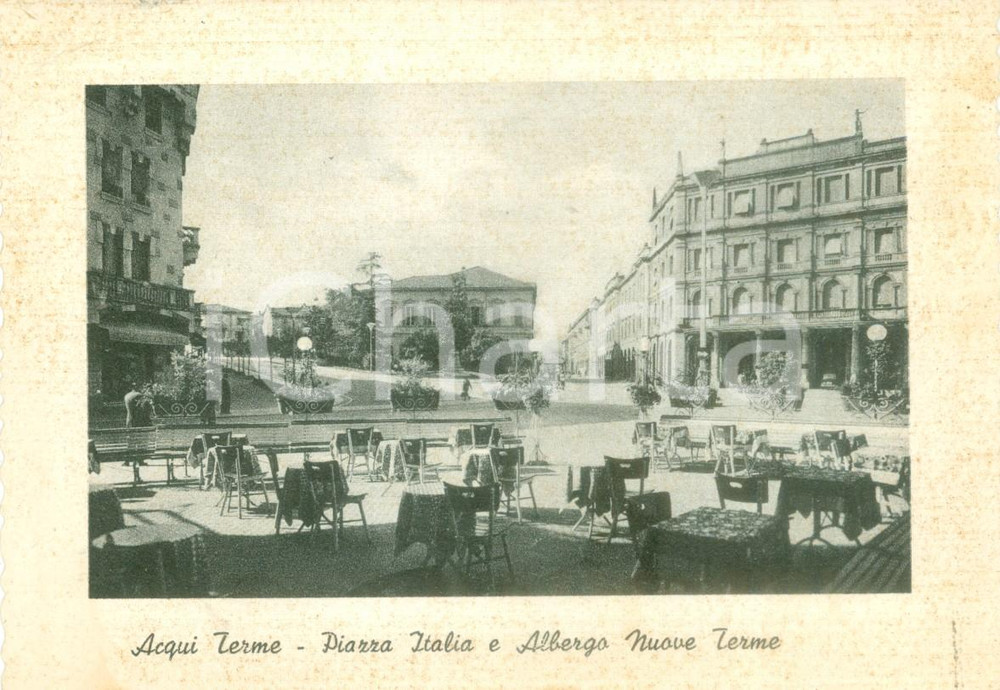Cartolina originale da collezione 1955 ACQUI TERME (AL) Piazza Italia e Albergo NUOVE TERME *Cartolina FG VG 1
