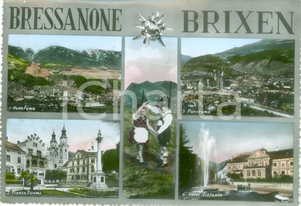 Cartolina originale da collezione 1955 BRESSANONE / BRIXEN BZ Vedutine Hotel ELEFANTE Cartolina FG VG 1
