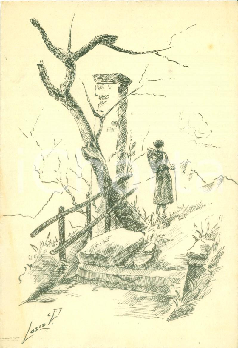 Cartolina originale da collezione 1935 ca Pellegrina in marcia sui monti Illustrata LOSIO Cartolina FG NV 1