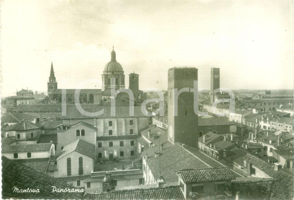 Cartolina originale da collezione 1950 MANTOVA Panorama e Cupola del DUOMO *Cartolina FG VG 1