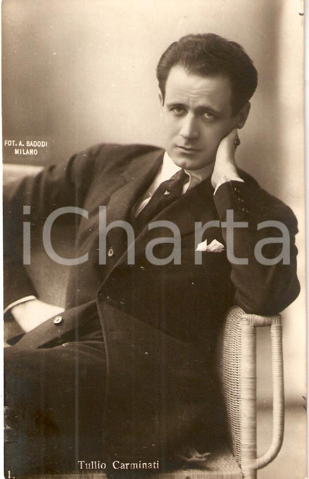 Cartolina originale da collezione 1920 ca CINEMA Ritratto Tullio CARMINATI Attore Foto BADODI *Cartolina FP NV 1