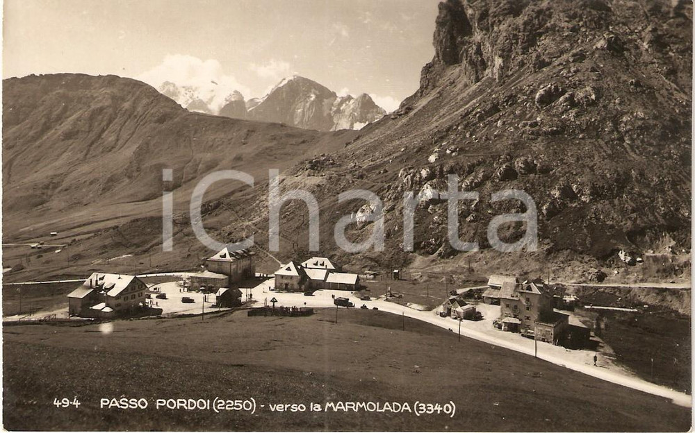 Cartolina originale da collezione 1952 DOLOMITI Passo Pordoi verso la MARMOLADA *Cartolina FP VG 1