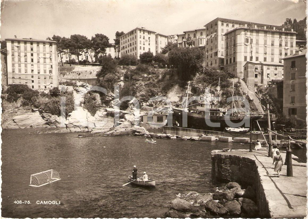 Cartolina originale da collezione 1953 CAMOGLI GE Rete da pallanuoto nei pressi del molo ANIMATA Cartolina FG 1
