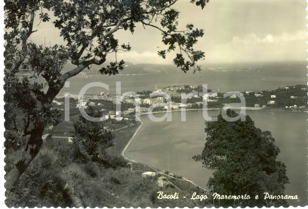 Cartolina originale da collezione 1954 BACOLI NA Panoramica aerea e il lago MAREMORTO Cartolina FG VG 1