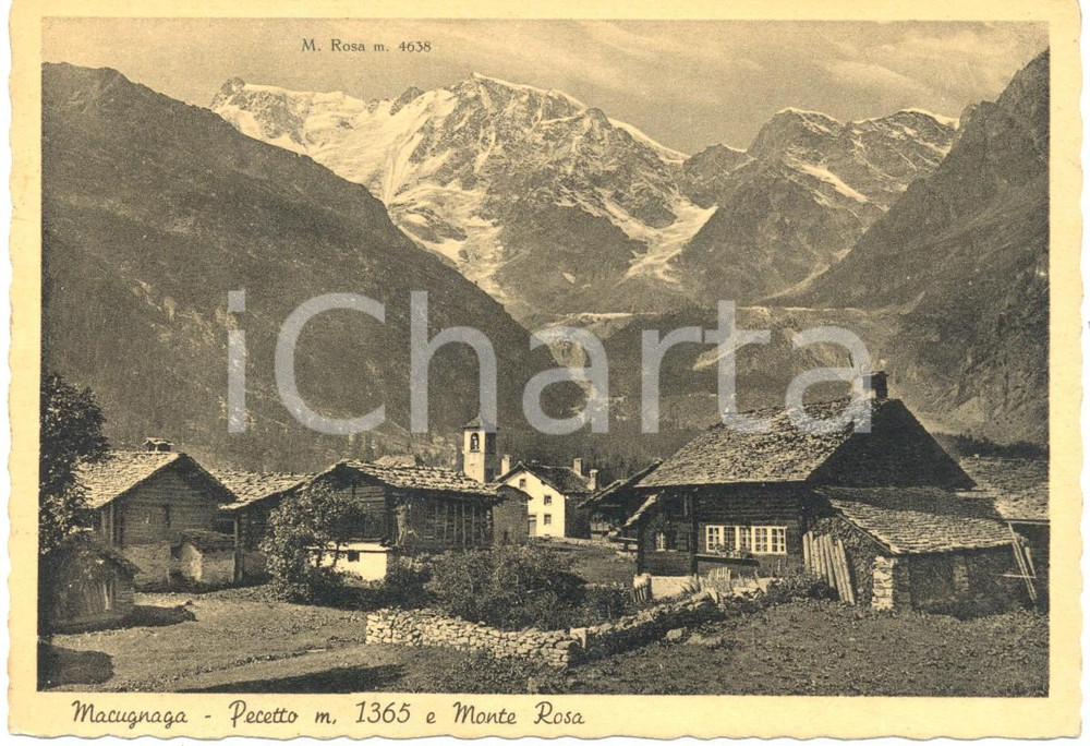 Cartolina originale da collezione 1948 MACUGNAGA (VB) Veduta della frazione PECETTO e Monte ROSA *Cartolina FG VG 1