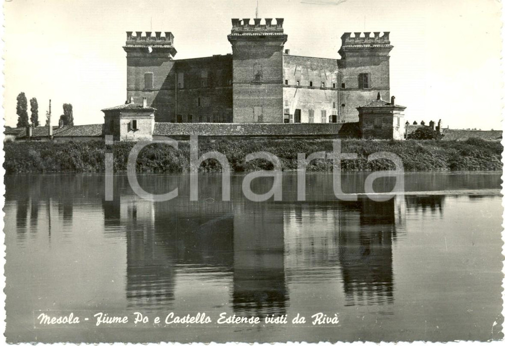 Cartolina originale da collezione 1961 MESOLA (FE) Veduta del fiume PO e del Castello ESTENSE *Cartolina FG VG 1