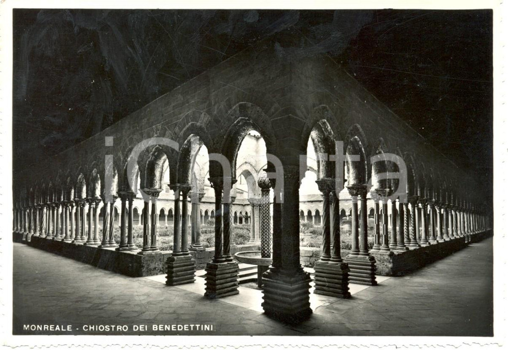 Cartolina originale da collezione 1954 MONREALE PA Il chiostro dei BENEDETTINI presso il DUOMO Cartolina FG VG 1