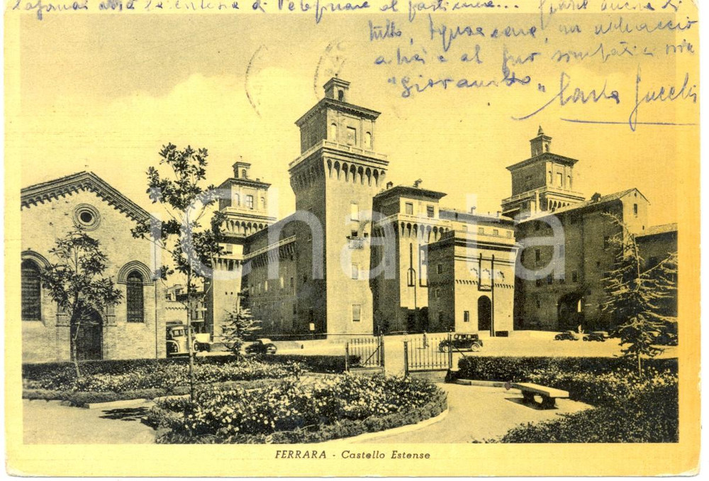 Cartolina originale da collezione 1954 FERRARA Veduta di lato del castello ESTENSE Cartolina FG VG 1