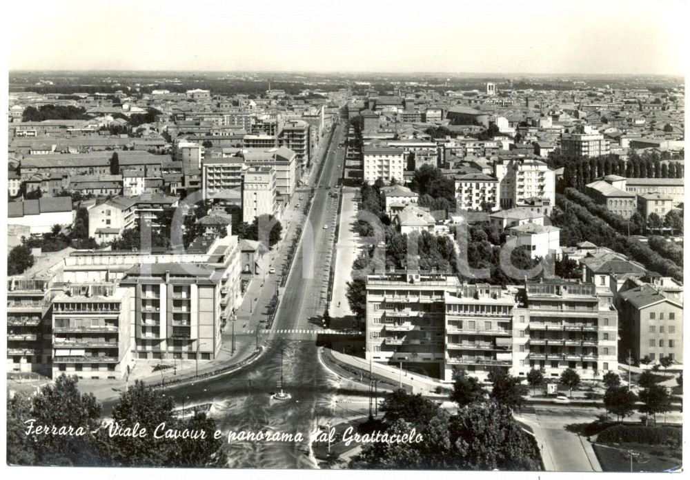 Cartolina originale da collezione 1955 ca FERRARA Panoramica di viale CAVOUR dal GRATTACIELO *Cartolina FG NV 1