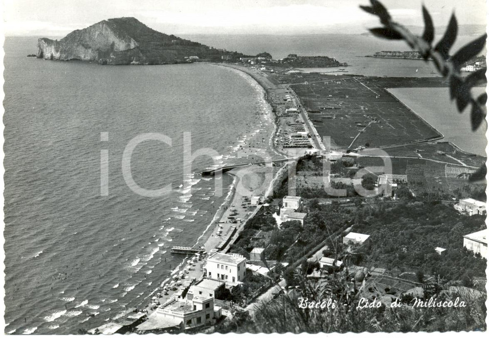 Cartolina originale da collezione 1955 ca BACOLI (NA) Veduta aerea della spiaggia di MILISCOLA *Cartolina FG NV 1