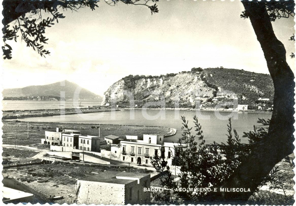 Cartolina originale da collezione 1955 ca BACOLI (NA) Veduta lago MISENO e spiaggia MILISCOLA *Cartolina FG NV 1