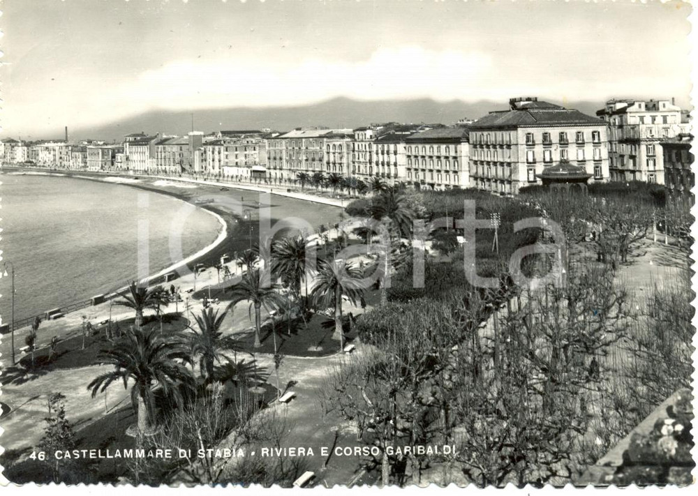 Cartolina originale da collezione 1954 CASTELLAMMARE DI STABIA (NA) Panoramica RIVIERA Corso GARIBALDI *FG VG 1