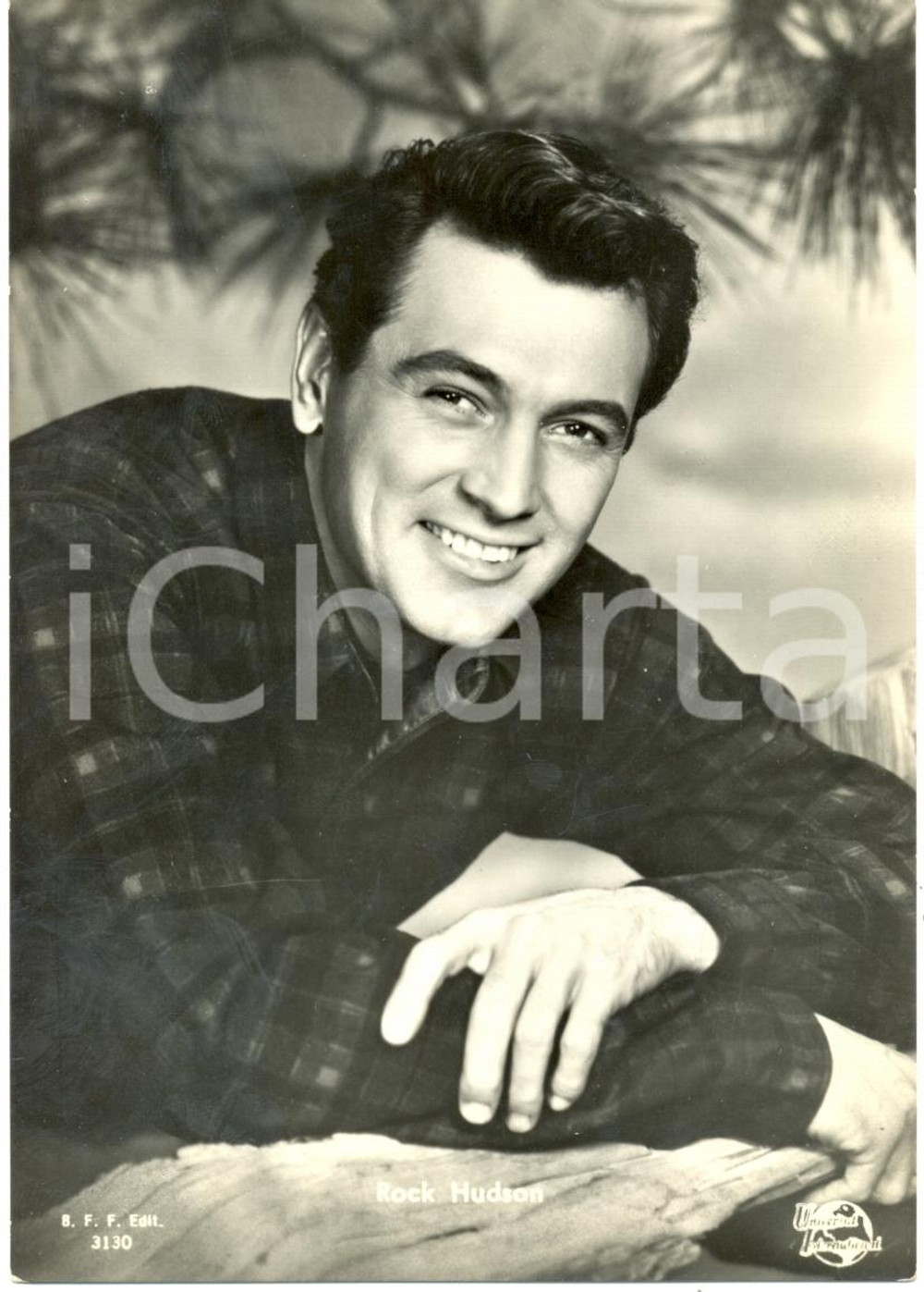 Cartolina originale da collezione 1955 ca CINEMA Rock HUDSON Ritratto fotografico primo piano *Cartolina UNIVERSAL 1