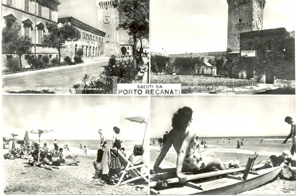 Cartolina originale da collezione 1955 ca PORTO RECANATI MC Vedutine spiaggia corso MATTEOTTI Arena GIGLI FG NV 1