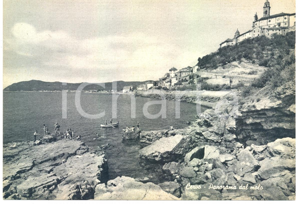 Cartolina originale da collezione 1959 CERVO IM Veduta panoramica dal Molo Barche attracco Cartolina ANIMATA 1