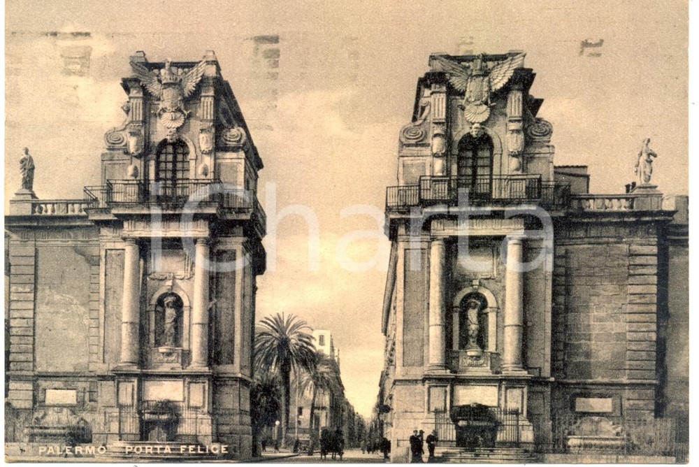 Cartolina originale da collezione 1941 PALERMO Veduta frontale della Porta FELICE *Cartolina ANIMATA FG VG 1