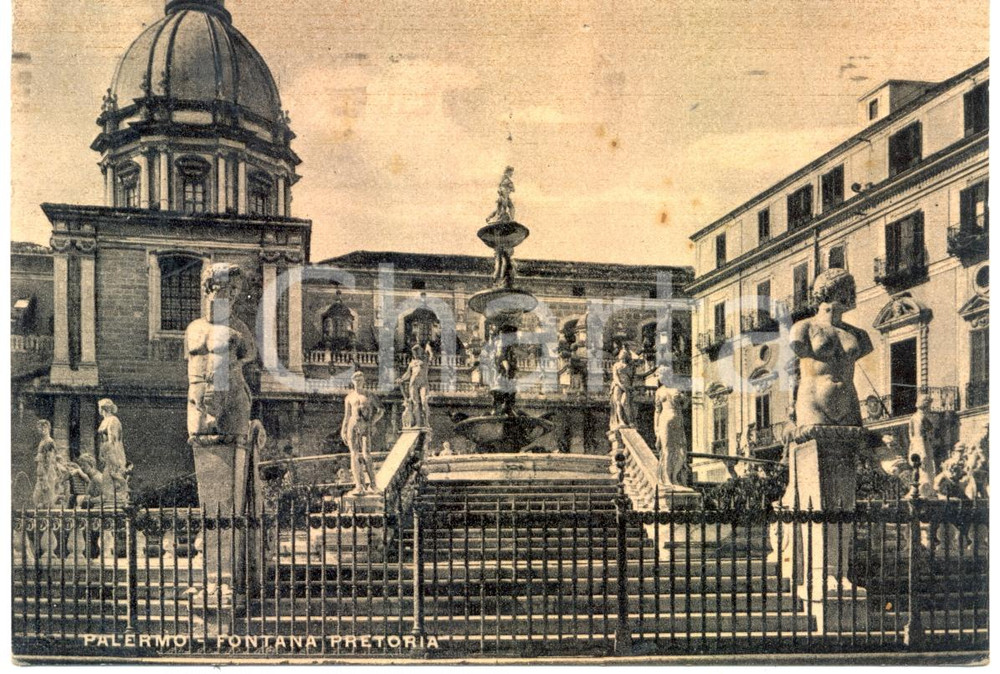 Cartolina originale da collezione 1941 PALERMO Veduta frontale della Fontana PRETORIA Cartolina FG VG 1