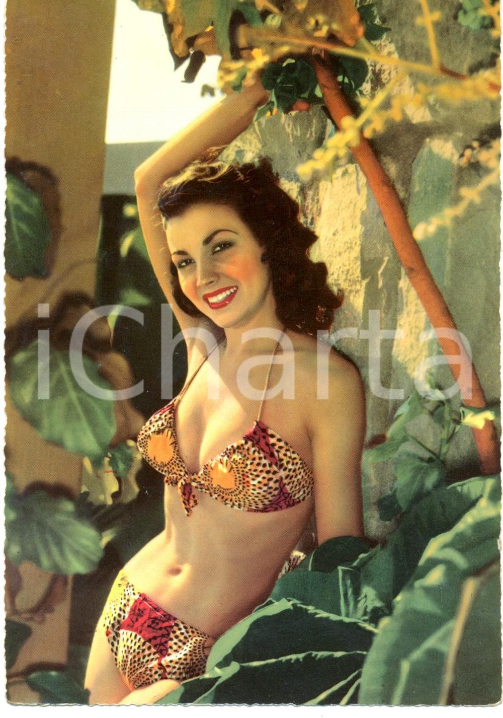 Cartolina originale da collezione 1950 ca EROTICA VINTAGE Ritratto pin-up in costume da bagno *Cartolina FG NV 1