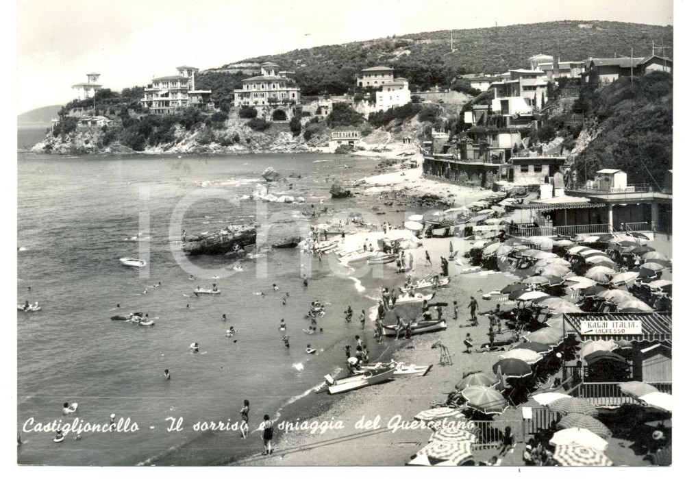 Cartolina originale da collezione 1955 ca CASTIGLIONCELLO Bagni ITALIA Spiaggia Baia QUERCETANO *Cartolina ANIMATA 1