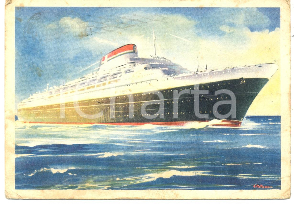 Cartolina originale da collezione 1955 GENOVA Transatlantico ANDREA DORIA durante la navigazione *Cartolina 1 1