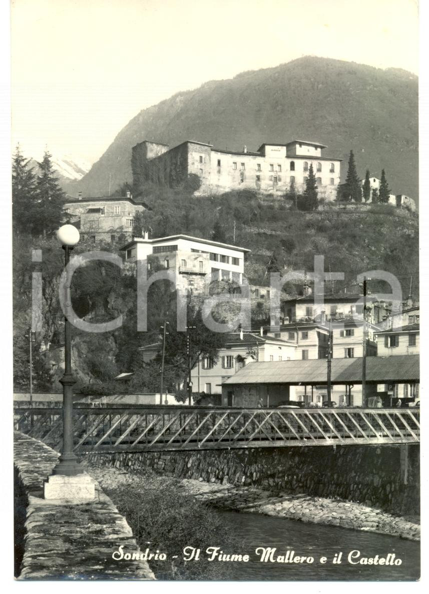 Cartolina originale da collezione 1963 SONDRIO Il Fiume MALLERO e il Castello Cartolina FG VG 1