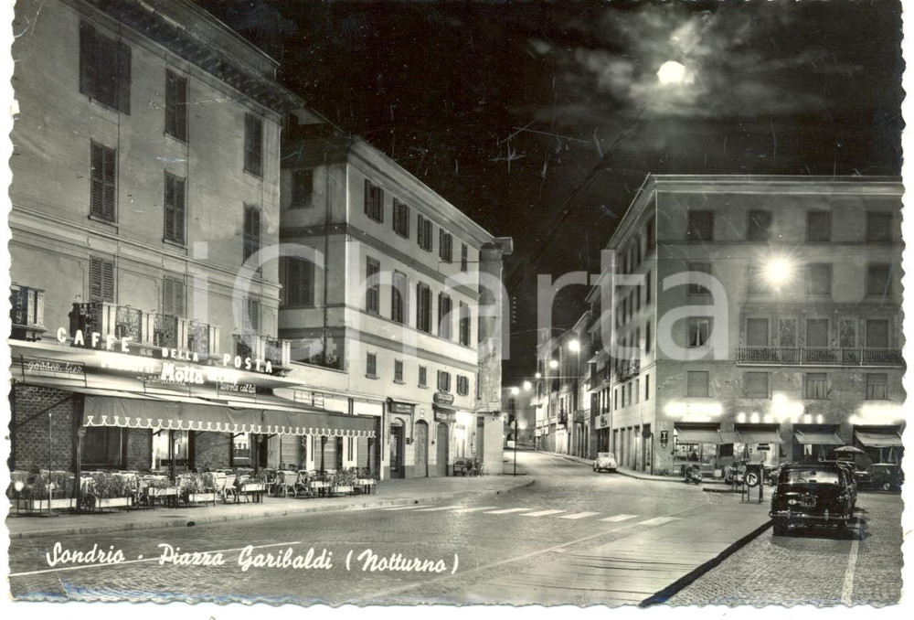 Cartolina originale da collezione 1962 SONDRIO CaffÃ¨ della POSTA insegna MOTTA Automobili Piazza GARIBALDI FG VG 1