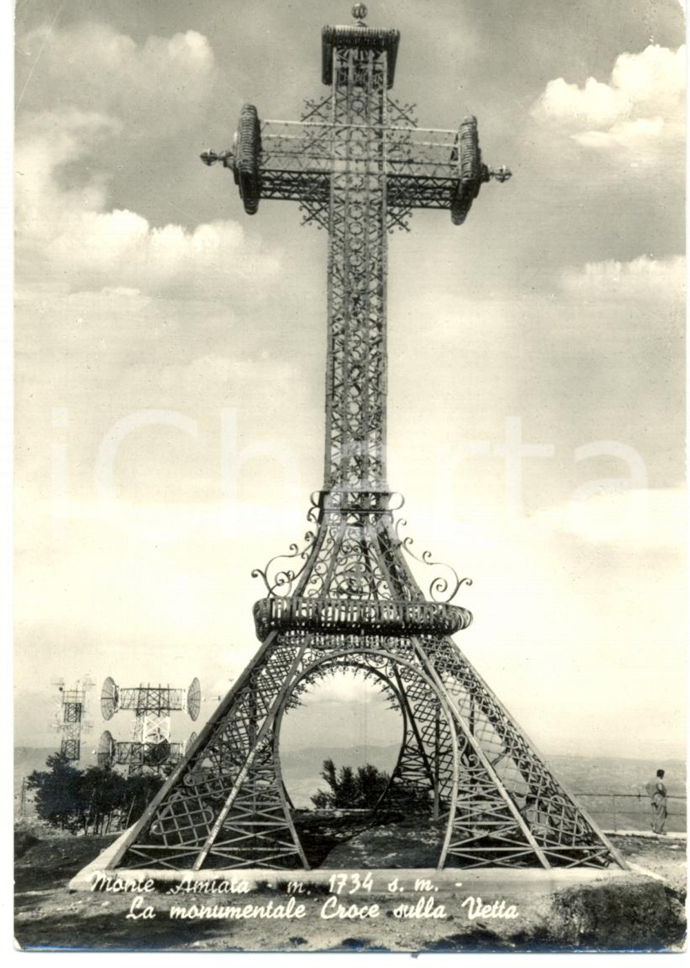 Cartolina originale da collezione 1961 MONTE AMIATA (GR) La monumentale CROCE sulla cima *Cartolina FG VG 1