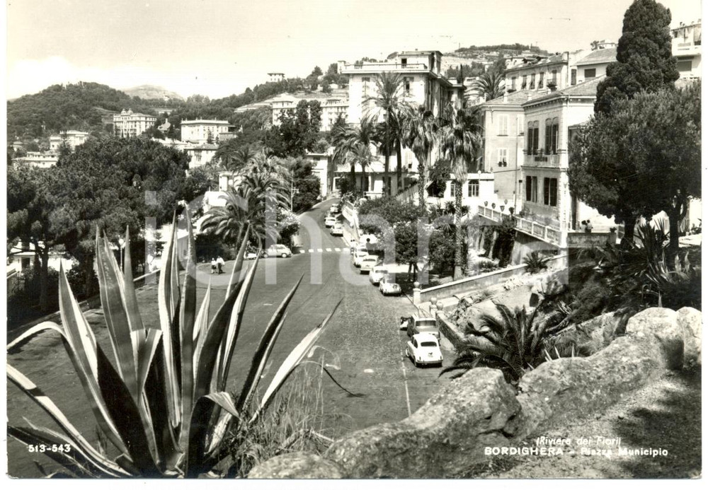 Cartolina originale da collezione 1964 BORDIGHERA IM Veduta aerea Piazza MUNICIPIO Cartolina FG VG 1