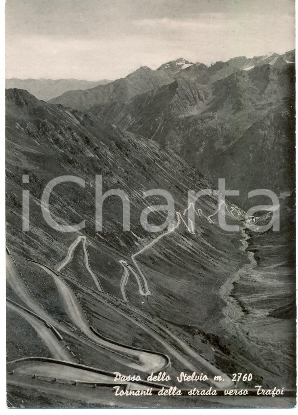 Cartolina originale da collezione 1953 PASSO STELVIO (SO) I Tornanti della strada verso TRAFOI *Cartolina FG VG 1