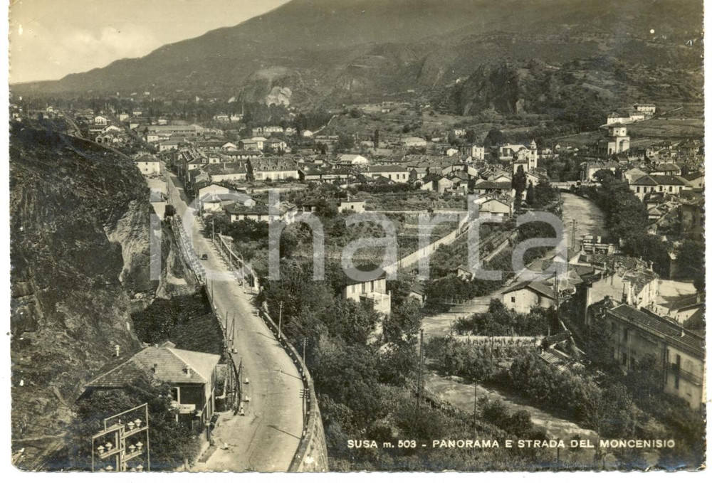Cartolina originale da collezione 1942 SUSA (TO) Veduta panoramica valle e Strada MONCENISIO *Cartolina FG VG 1