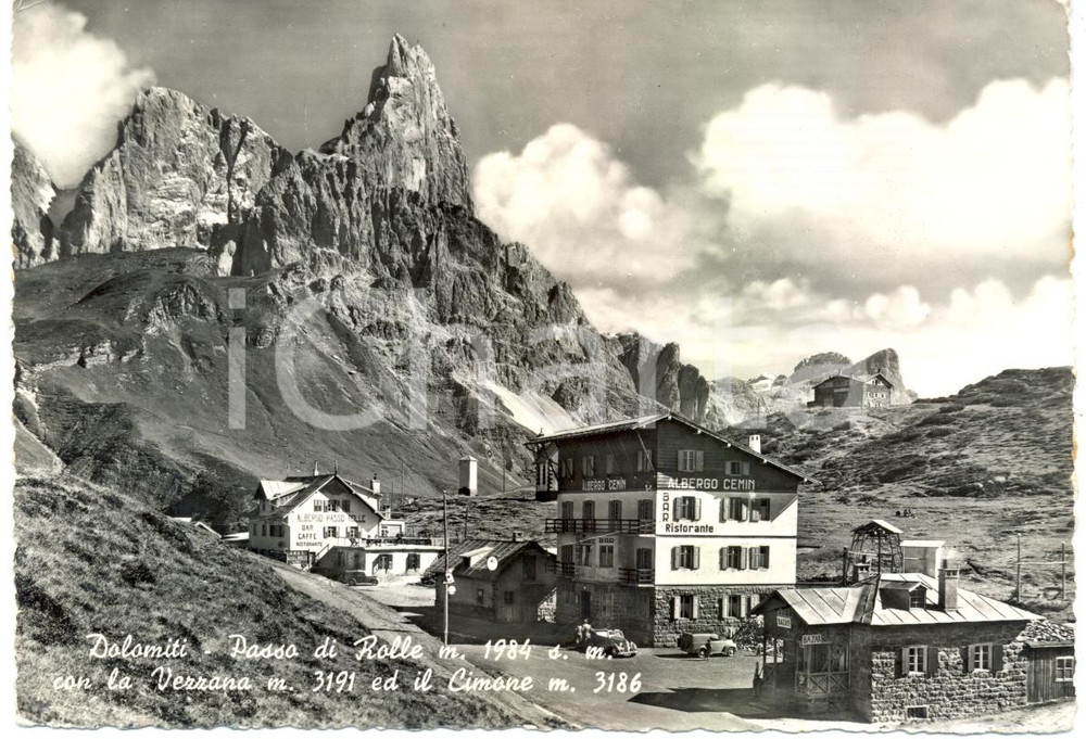 Cartolina originale da collezione 1958 PASSO ROLLE TN Albergo CEMIN e ROLLE presso Monte CIMONE Cartolina FG VG 1