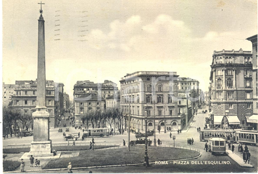 Cartolina originale da collezione 1949 ROMA Tram Automobili OBELISCO in Piazza ESQUILINO Cartolina ANIMATA FG VG 1