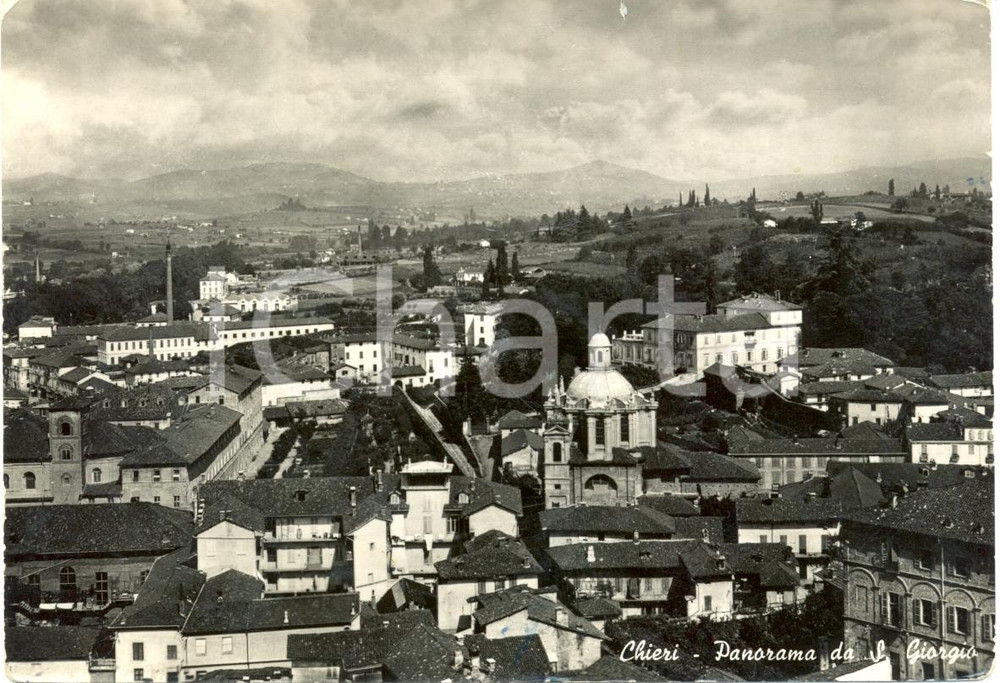 Cartolina originale da collezione 1951 CHIERI TO Panorama della città visto da San GIORGIO Cartolina FG VG 1