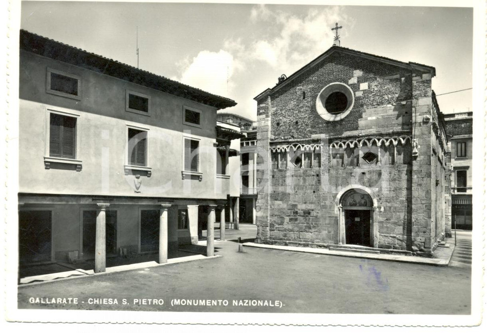 Cartolina originale da collezione 1956 GALLARATE (VA) Chiesa di SAN PIETRO Monumento nazionale *Cartolina FG VG 1