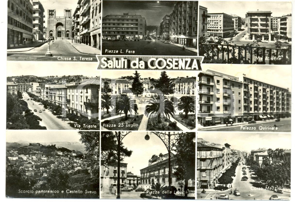 Cartolina originale da collezione 1950 COSENZA Vedutine SANTA TERESA Piazza LIBERTA  Cartolina FG VG 1