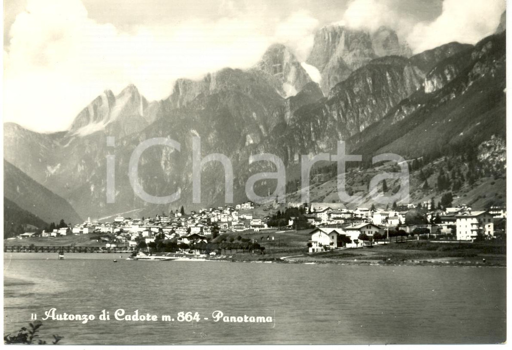 Cartolina originale da collezione 1955 ca AURONZO DI CADORE BL Panorama della città dal lago Cartolina FG NV 1