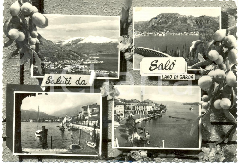 Cartolina originale da collezione 1958 SALO  BS Vedutine Lago di GARDA e Barche all attracco Cartolina FG VG 1