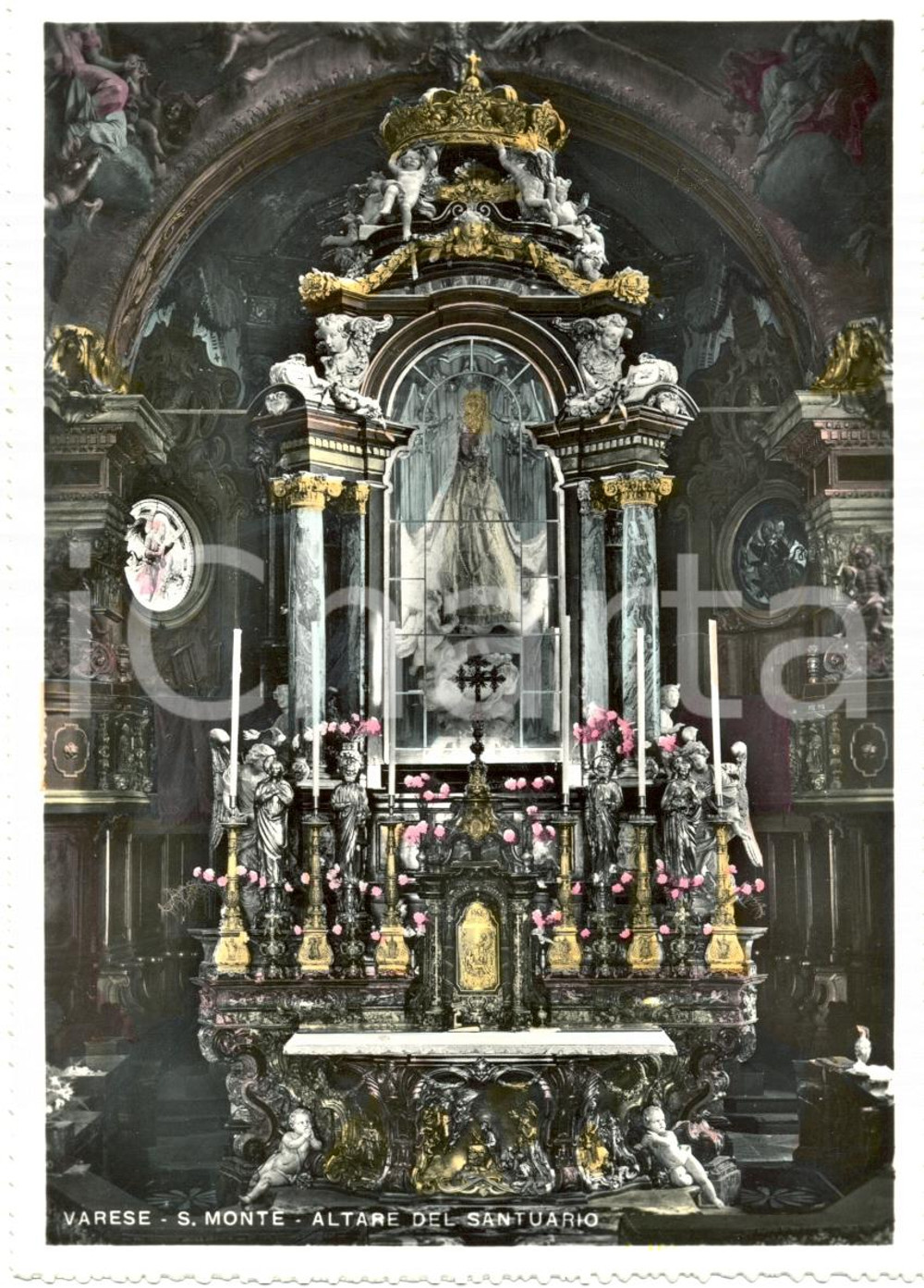 Cartolina originale da collezione 1960 ca VARESE Altare SANTUARIO del SACRO MONTE Cartolina colorata a mano FG NV 1