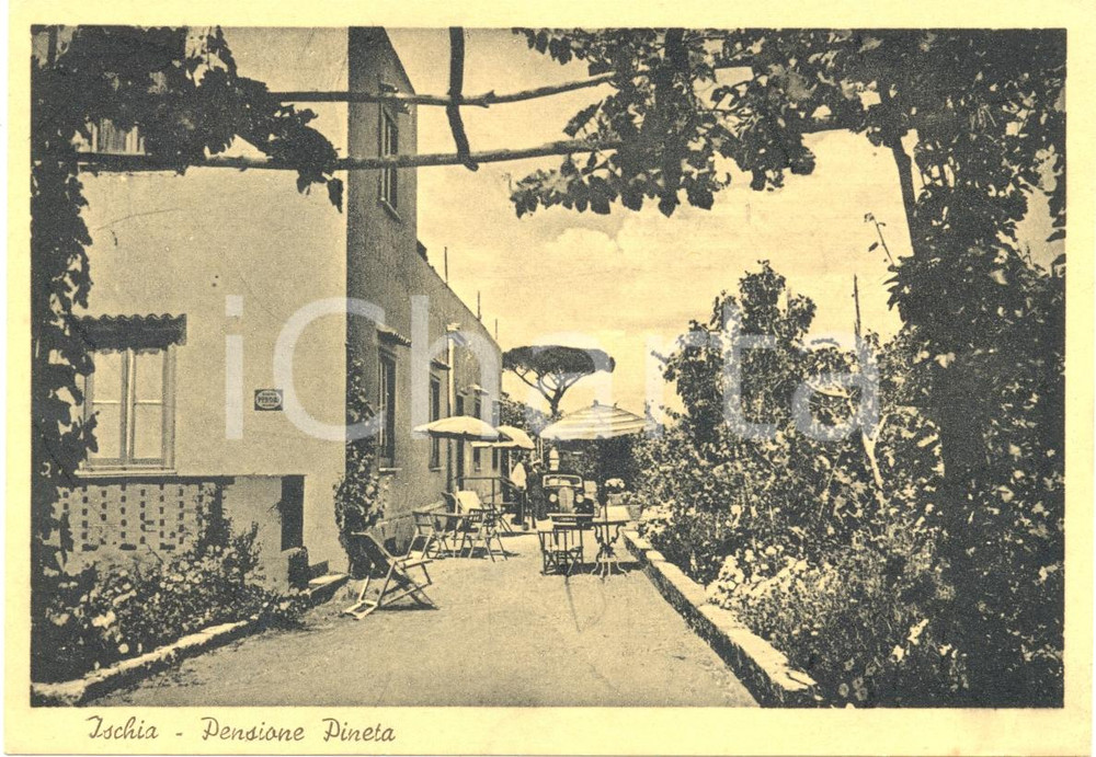 Cartolina originale da collezione 1940 ca ISCHIA (NA) Terrazza Pensione PINETA *Cartolina ANIMATA FG NV 1