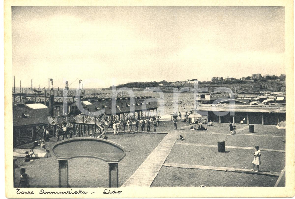 Cartolina originale da collezione 1940 TORRE ANNUNZIATA NA Veduta panoramica LIDO Cartolina ANIMATA FG NV 1