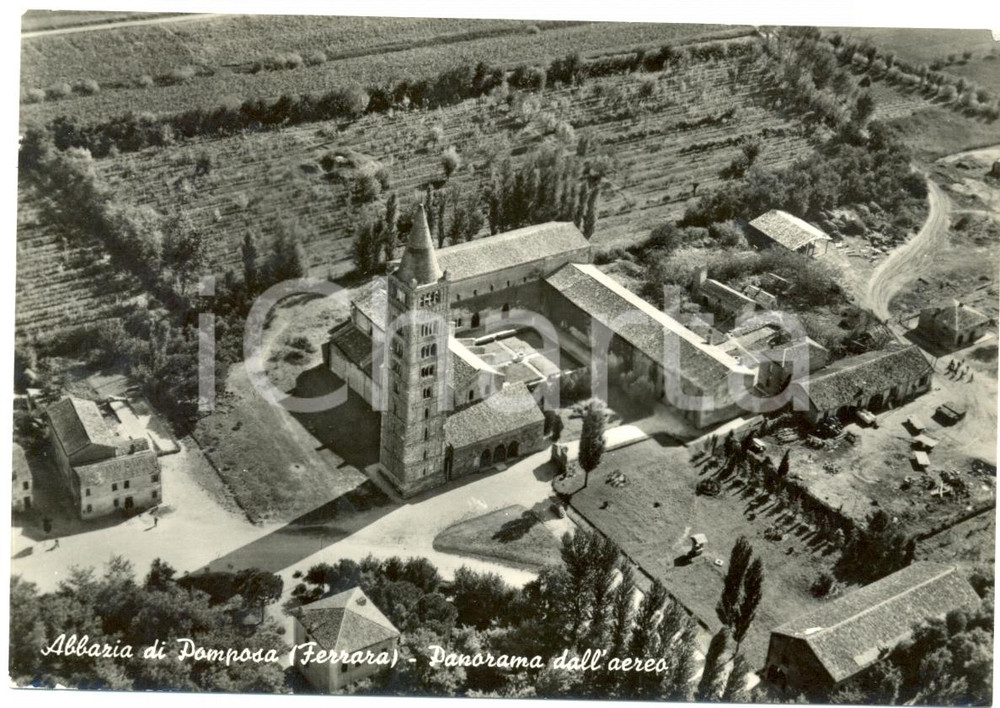 Cartolina originale da collezione 1967 FERRARA Abbazia di POMPOSA Panorama dall aereo Cartolina FG VG 1
